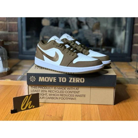 Size 10 W Air Jordan 1 Low “Light Olive” Athletic Sneakers DV0426-301 - Picture 4 of 5